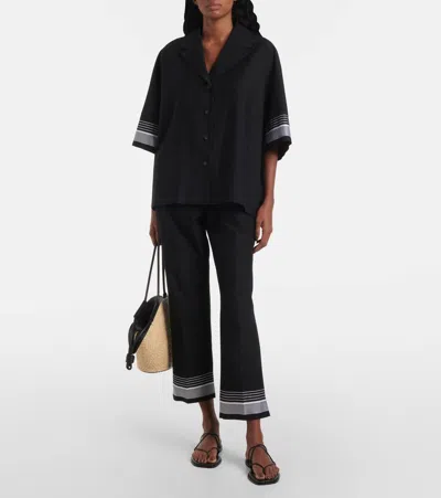 Joseph Womens Leopold Embroidered-stripe Short-sleeve Cotton And Silk-blend Blouse Black