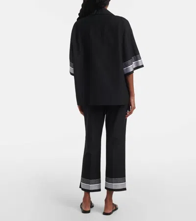 Joseph Womens Leopold Embroidered-stripe Short-sleeve Cotton And Silk-blend Blouse Black