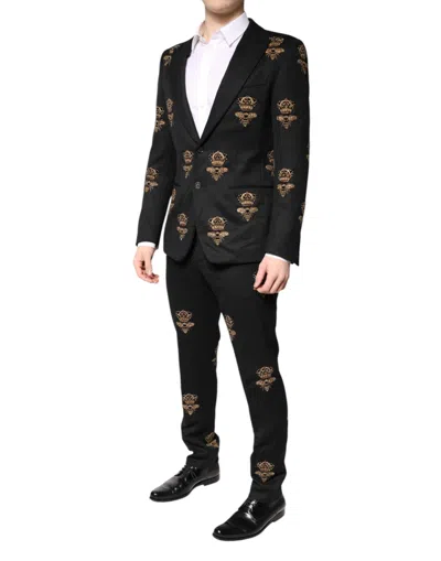 Pre-owned Dolce & Gabbana Black Bee Crown Embroidery 2 Piece Men's Suit ()