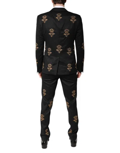 Pre-owned Dolce & Gabbana Black Bee Crown Embroidery 2 Piece Men's Suit ()