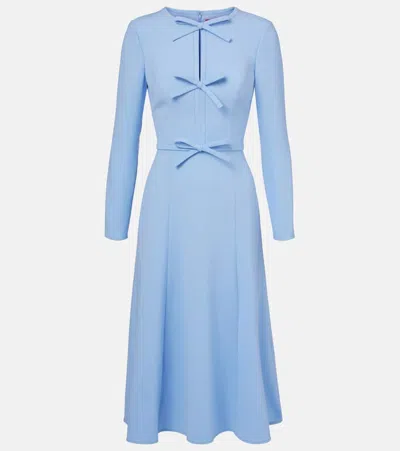 Carolina Herrera Pleated Triple Bow Cutout Long Sleeve Gown In Blue