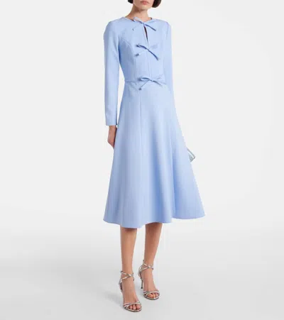 Carolina Herrera Pleated Triple Bow Cutout Long Sleeve Gown In Blue