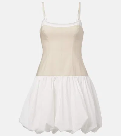 Simkhai Fifi Linen-blend And Gathered Cotton-blend Poplin Mini Dress In White