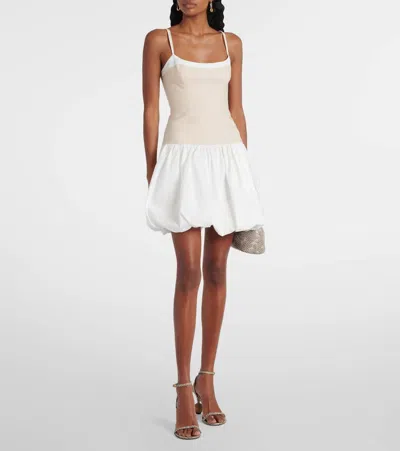Simkhai Fifi Linen-blend And Gathered Cotton-blend Poplin Mini Dress In White