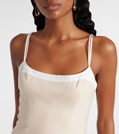 Simkhai Fifi Linen-blend And Gathered Cotton-blend Poplin Mini Dress In White