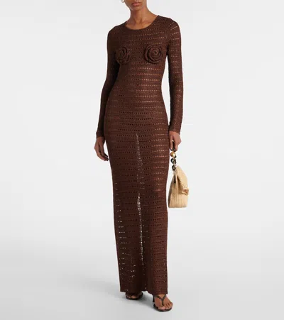 Same Floral-appliqué Crochet Maxi Dress In Brown