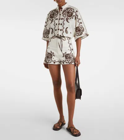 Zimmermann Ascension Leather-trimmed Broderie Anglaise Linen Shirt