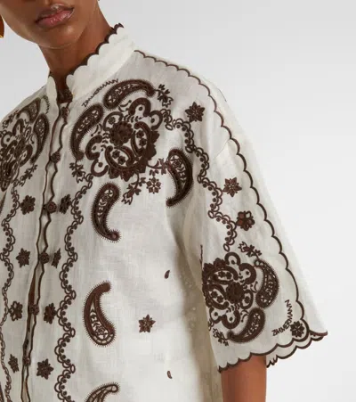 Zimmermann Ascension Leather-trimmed Broderie Anglaise Linen Shirt