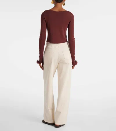 Same Knitted Ruffled Top In Brown