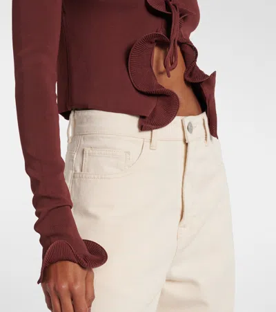 Same Knitted Ruffled Top In Brown