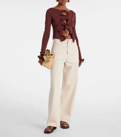 Same Knitted Ruffled Top In Brown