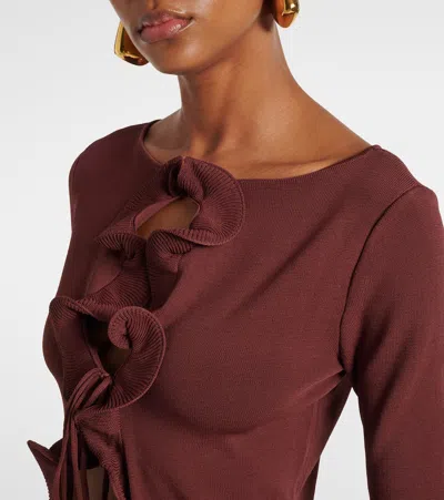 Same Knitted Ruffled Top In Brown