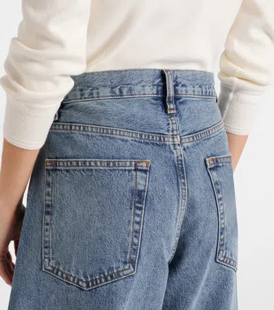 Frame Bubble Crop High Waist Wide-leg Jeans In Blue