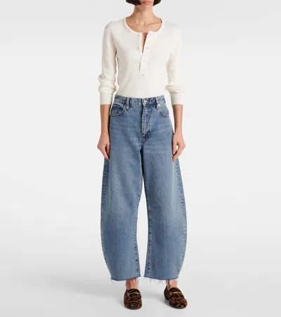 Frame Bubble Crop High Waist Wide-leg Jeans In Blue