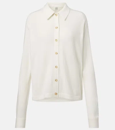 Totême Straight-collar Cashmere Shirt In White