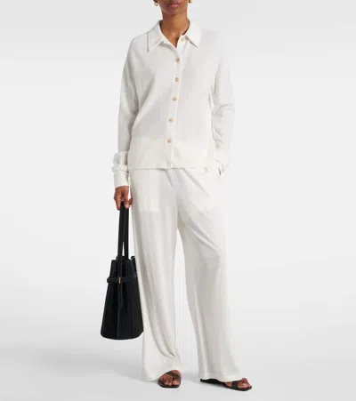 Totême Straight-collar Cashmere Shirt In White