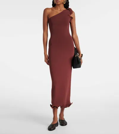 针织荷叶边中长连衣裙