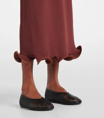 针织荷叶边中长连衣裙