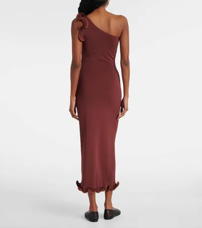 针织荷叶边中长连衣裙