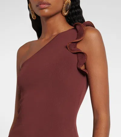 针织荷叶边中长连衣裙