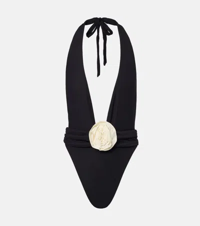 ROSE V花卉贴花连体泳衣