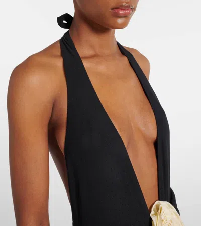 ROSE V花卉贴花连体泳衣