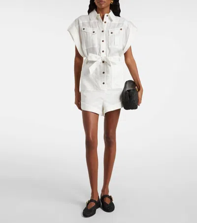 Zimmermann Rhiannon Cuffed Linen Playsuit In White