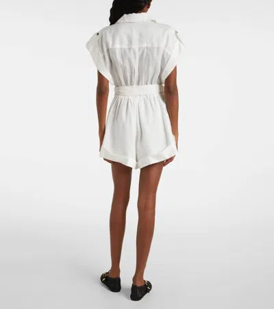 Zimmermann Rhiannon Cuffed Linen Playsuit In White