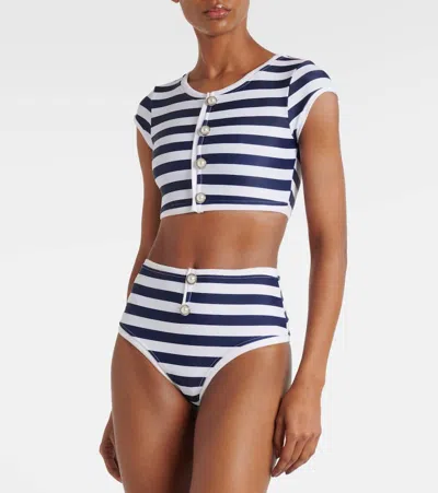 Same Grace Striped Bikini Top In Blue