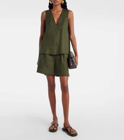 Asceno Manta Linen Top In Green
