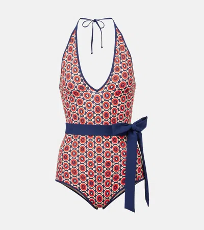 Valentino Printed Belted Swimsuit In Pink