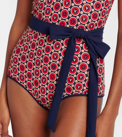 Valentino Printed Belted Swimsuit In Pink