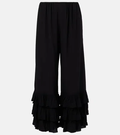 Chloé Wide Leg Trousers Ruffled Hem In Black