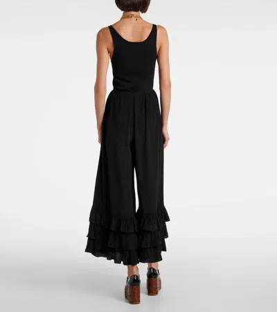 Chloé Wide Leg Trousers Ruffled Hem In Black