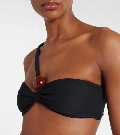 Same Marble Gathered Bikini Top In Black