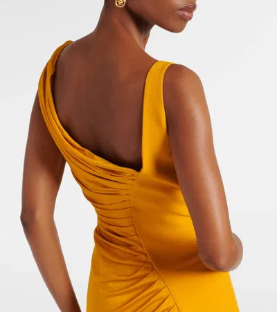 Versace Orange Sleeveless Long Dress With Medusa Plaque On The Front Draping In Yellow
