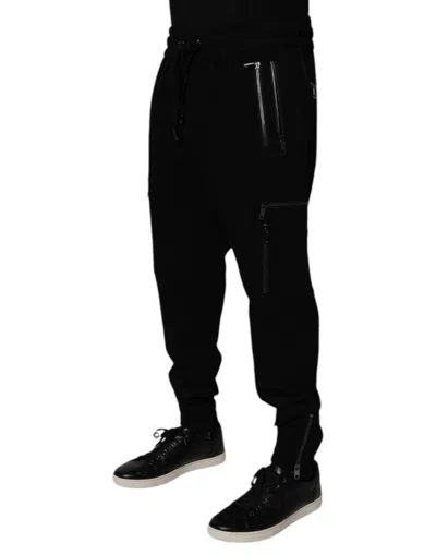 Dolce & Gabbana Black Wool Stretch Jogger Men's Pants In Black