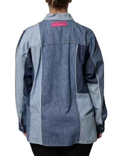 Dolce & Gabbana Blue Cotton Button Up Collared Long Sleeve Women's Top