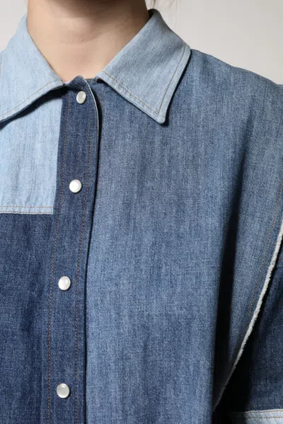 Dolce & Gabbana Blue Cotton Button Up Collared Long Sleeve Women's Top