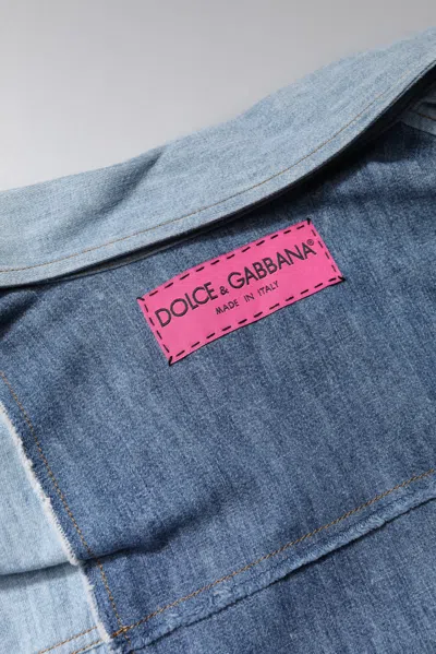 Dolce & Gabbana Blue Cotton Button Up Collared Long Sleeve Women's Top