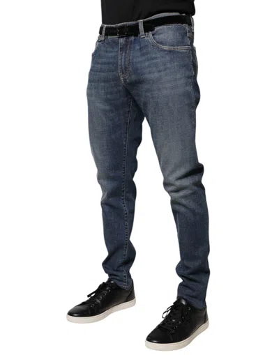 Dolce & Gabbana Blue Logo Plaque Cotton Skinny Denim Men's Jeans