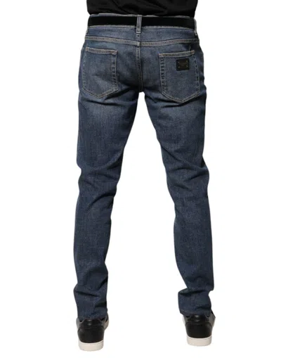 Dolce & Gabbana Blue Logo Plaque Cotton Skinny Denim Men's Jeans