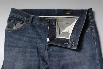 Dolce & Gabbana Blue Logo Plaque Cotton Skinny Denim Men's Jeans