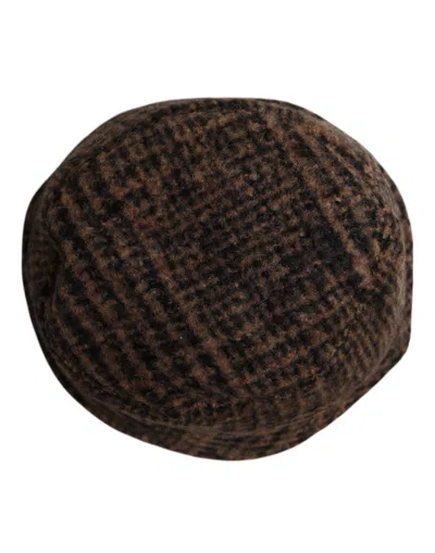 Dolce & Gabbana Brown Houndstooth Wool Woven Bucket Men's Hat