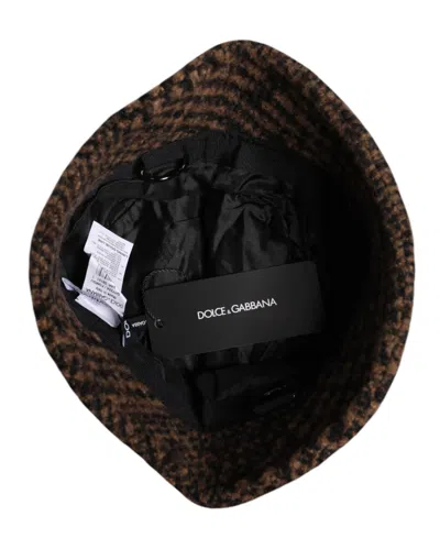 Dolce & Gabbana Brown Houndstooth Wool Woven Bucket Men's Hat