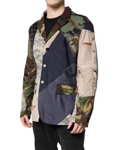 Pre-owned Dolce & Gabbana Multicolor Camouflage Patchwork Coat Men's Blazer ()