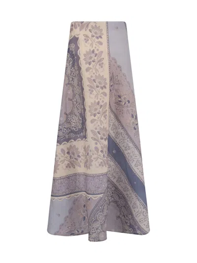 Zimmermann Womens Blue Bandana Lucky Bias-cut Linen Maxi Skirt