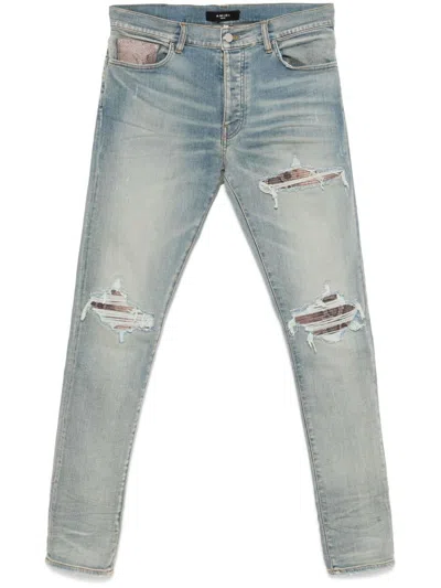 Amiri Mx1 Distressed Leopard Panel Skinny Jeans