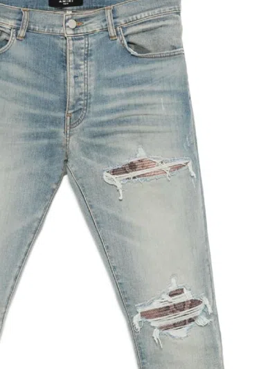Amiri Mx1 Distressed Leopard Panel Skinny Jeans