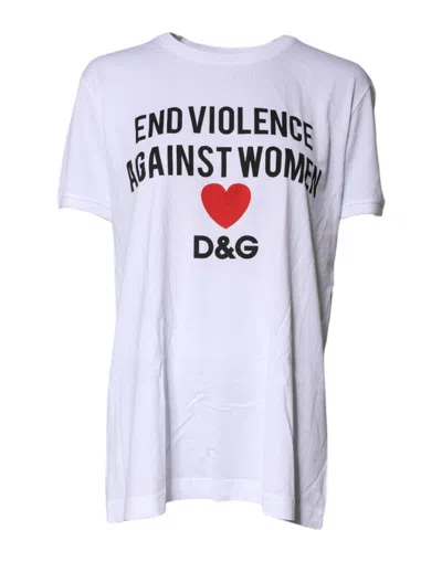 Pre-owned Dolce & Gabbana White Cotton Printed Round Neck Top Women's T-shirt ()